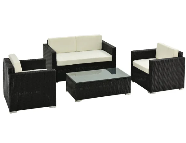 4 Seater Rattan Sofa Set Garden Rattan Furniture Wicker Steel Chair Seat Furniture Patio Rattan Garden Sofa Black